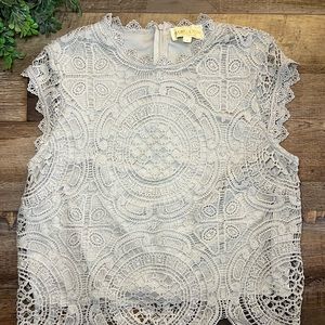 Rebellion Boho Style Top With Crotchet Lace Overlay - Champagne Color Sz L